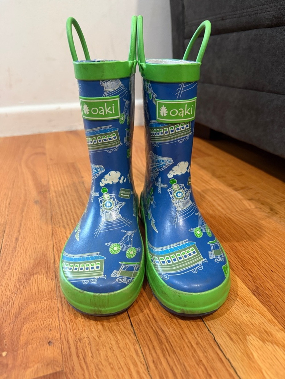 oaki Blue & Lime Kids' Train Rain Boots